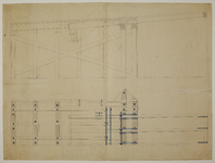 216743 Plattegrond en opstand/doorsnede van het ontwerp voor een nieuwe basculebrug (Willemsbrug) over de ...